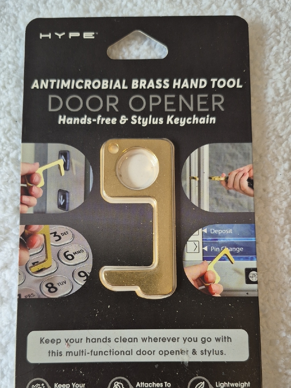 Hype Brass Hands-Free Door Opener & Stylus Keychain - Gold